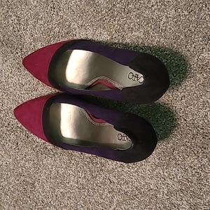 Dark Fuschia & Purple Color Blocked Stitello High Heeled Shoes